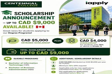 Centennial College Scholarship Opportunity � Up to CAD $9,000 Available