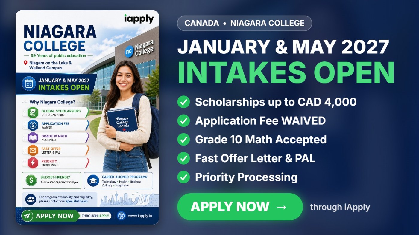 NIAGARA COLLEGE � January 2027 Open | Fee Waived | Apply via iApply, Niagara's 2025 Agency of the Year